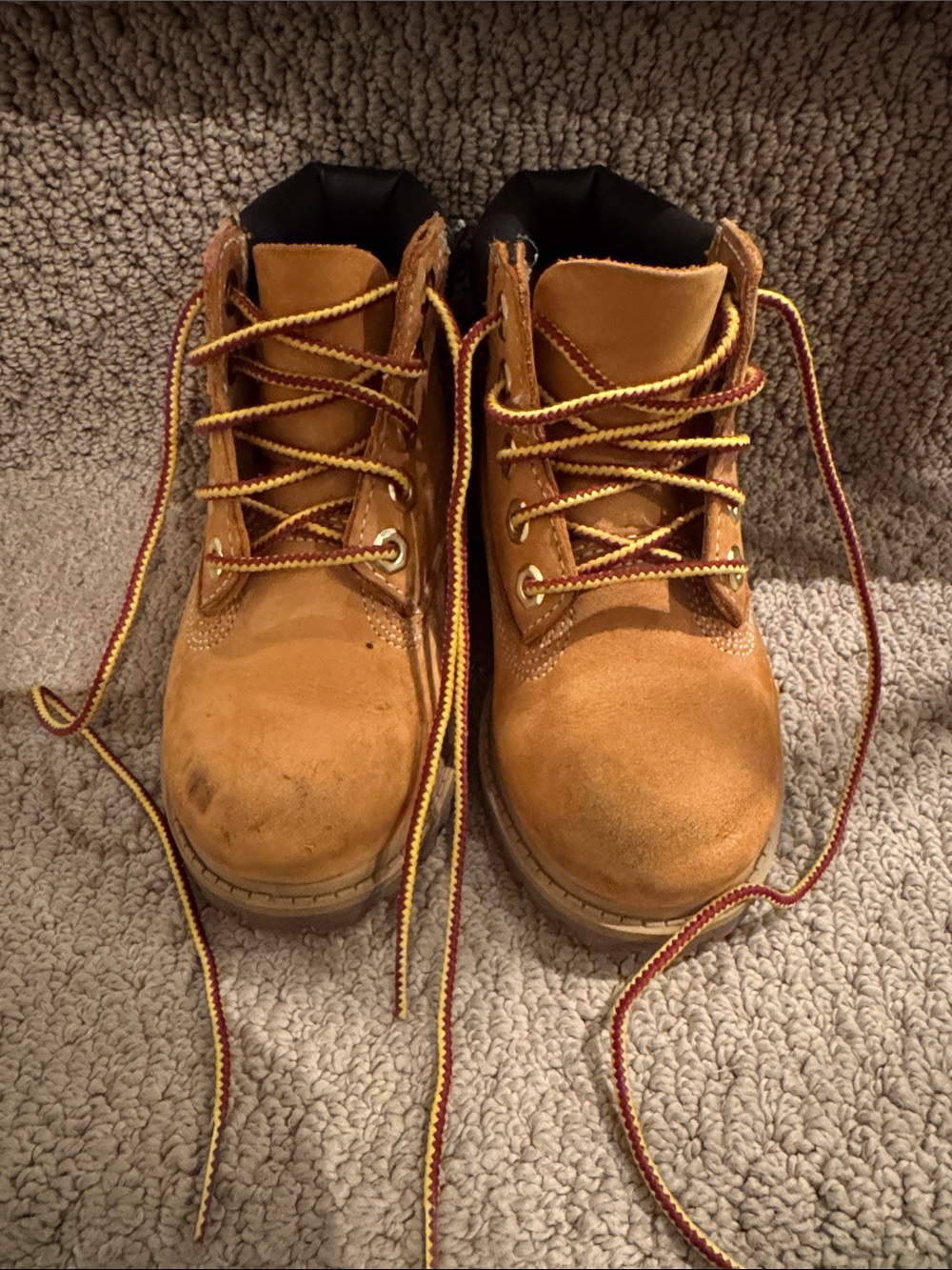 Timberland Kids Wheat Brown Boots with Yellow & Red Laces